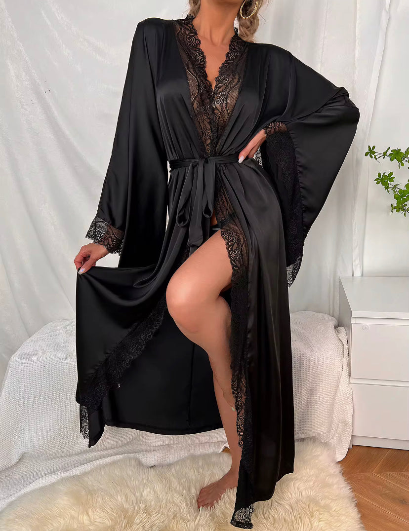 Lindy silk robe in black