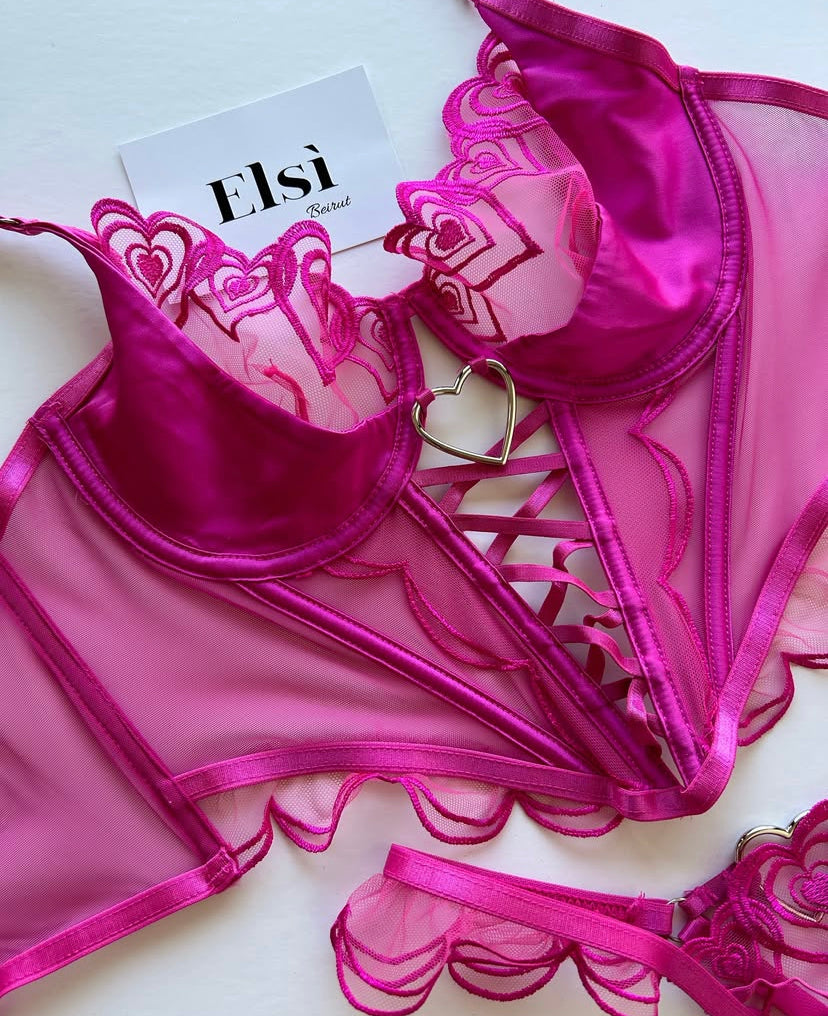 Taline corset set in fushia