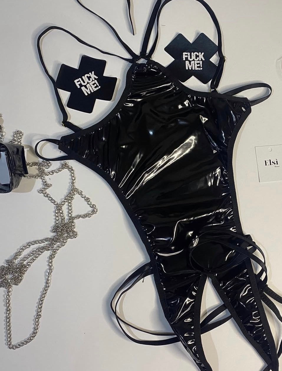 Sila latex costume( bodysuit+ handcuffs+ socks + nipples cover)